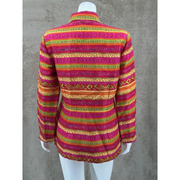 Vintage G2 George Gross Top Womens 10 Pink Orange Stripe Button Up Silk Colorful - Picture 5 of 11